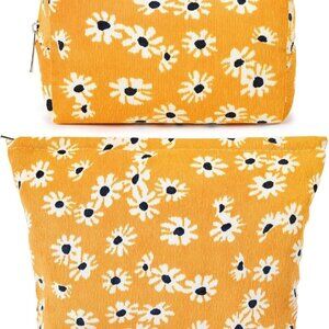 2 Pieces Flower Makeup Bag Large Cosmetic Bag Capacity Canvas Mix Travel Toiletr